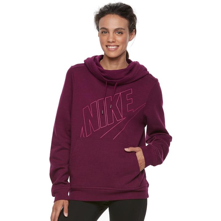 Women's Nike Funnel Neck Running Hoodie, Size: Small, Dark Red