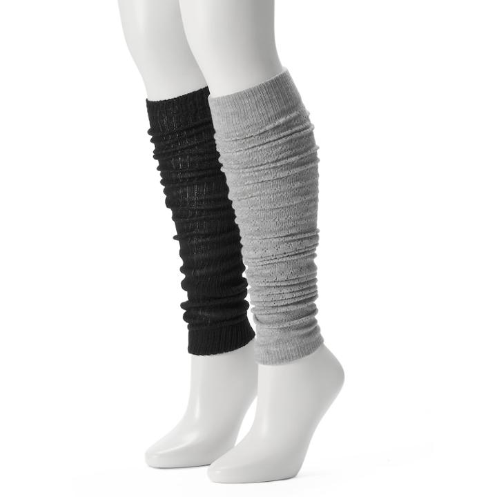 Women's Unionbay 2-pk. Pointelle Open-work Legwarmers, Size: 9-11, Grey