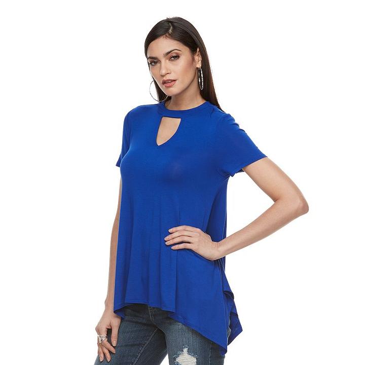 Women's Jennifer Lopez Keyhole Handkerchief Tee, Size: Xxl, Blue