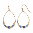 Blue Beaded Drop Hoop Earrings, Women's