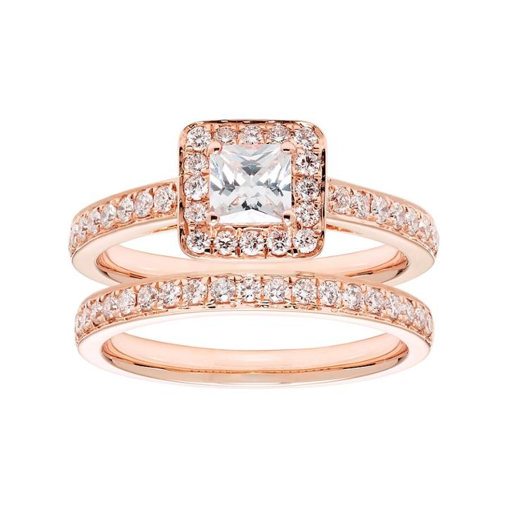 14k Gold 1 1/6 Carat T.w. Igl Certified Diamond Square Halo Engagement Ring Set, Women's, Size: 9, White