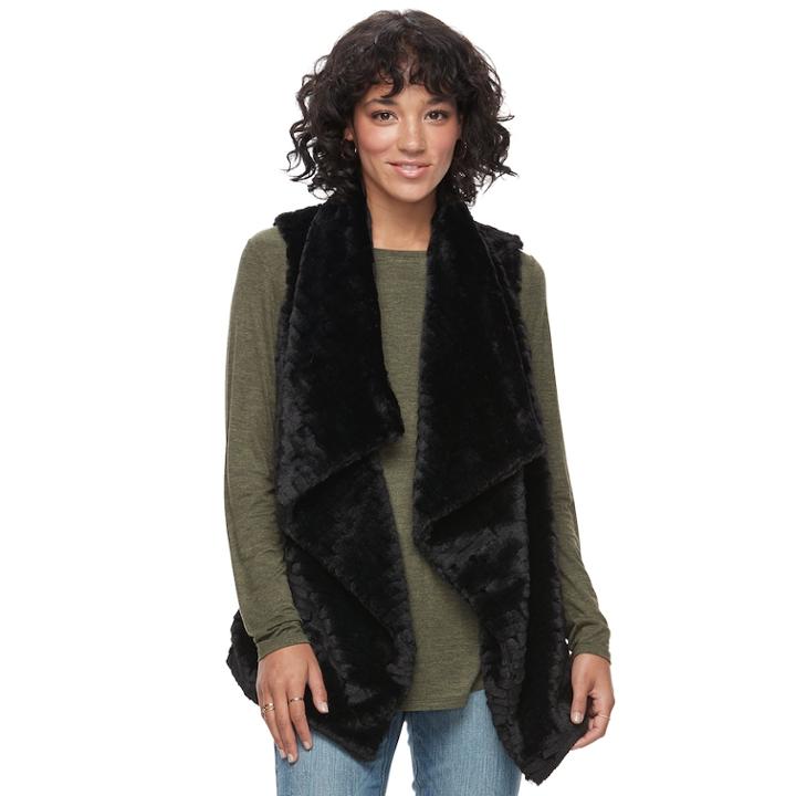 Juniors' Rewind Draped Faux-fur Vest, Teens, Size: Small, Oxford