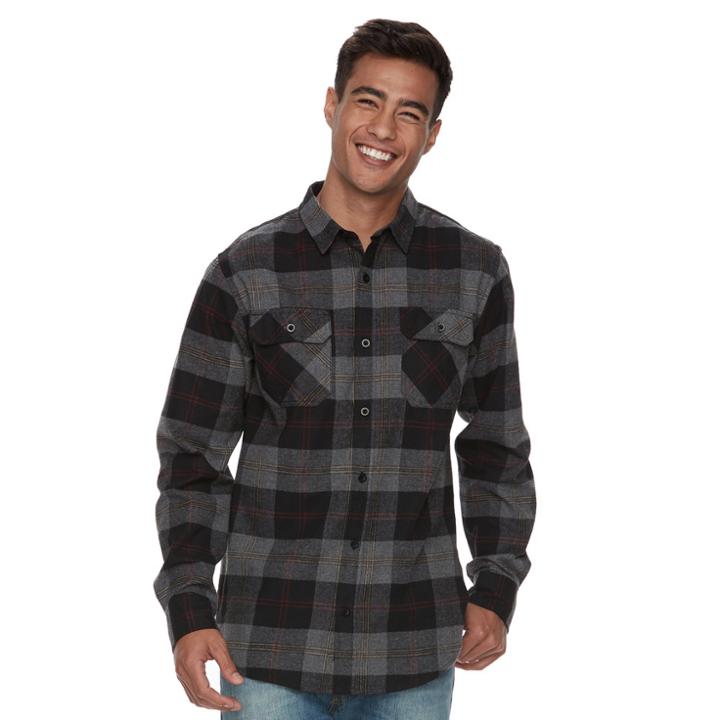 Men's Burnside Flannel Button-down Shirt, Size: Xxl, Black