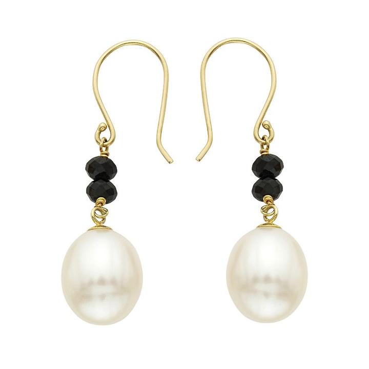 14k Gold Black Spinel & Freshwater Cultured Pearl Drop Earrings, Women's