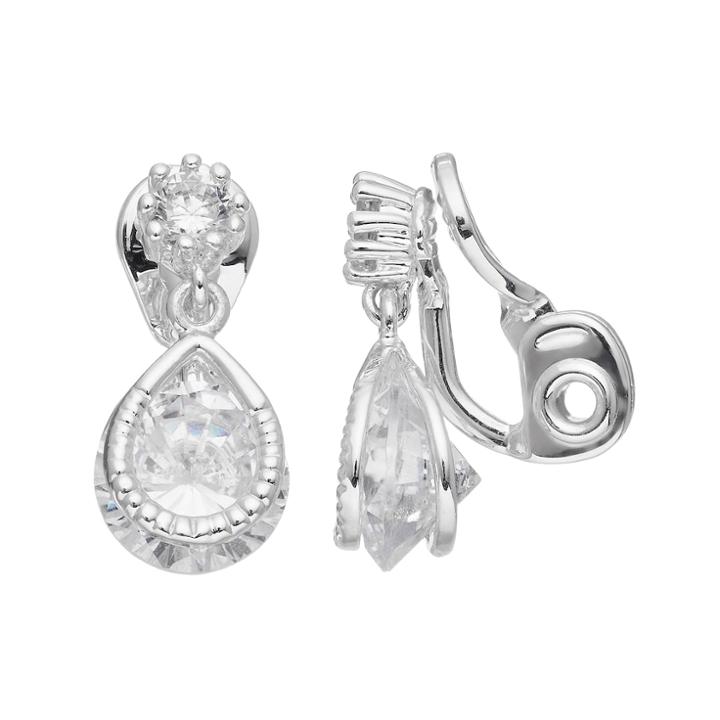 Napier Cubic Zirconia Teardrop Clip On Earrings, Silver