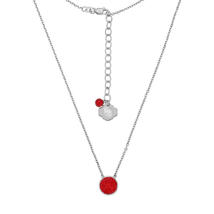 Oklahoma Sooners Sterling Silver Crystal Disc Necklace, Women's, Size: 18, Red