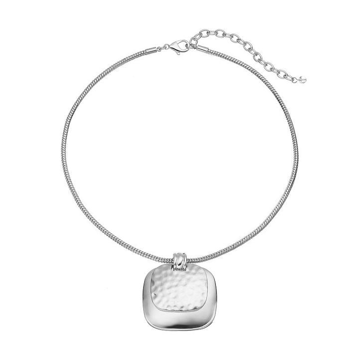 Napier Hammered Square Pendant Necklace, Women's, Silver