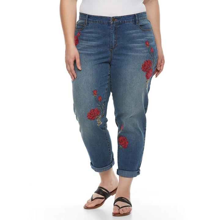 Plus Size Gloria Vanderbilt Stefania Embroidered Roll-crop Ankle Jeans, Women's, Size: 16 W, Light Blue