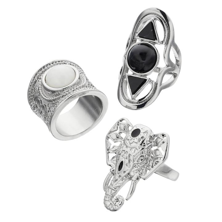 Mudd&reg; Openwork Elephant & Geometric Shield Ring Set, Women's, Size: 7, Silver