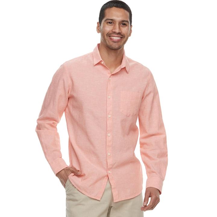 Men's Marc Anthony Slim-fit Linen-blend Stretch Button-down Shirt, Size: Xl, Lt Orange