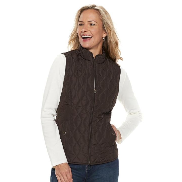 Women's Croft & Barrow&reg; Classic Quilted Vest, Size: Xl, Dark Brown