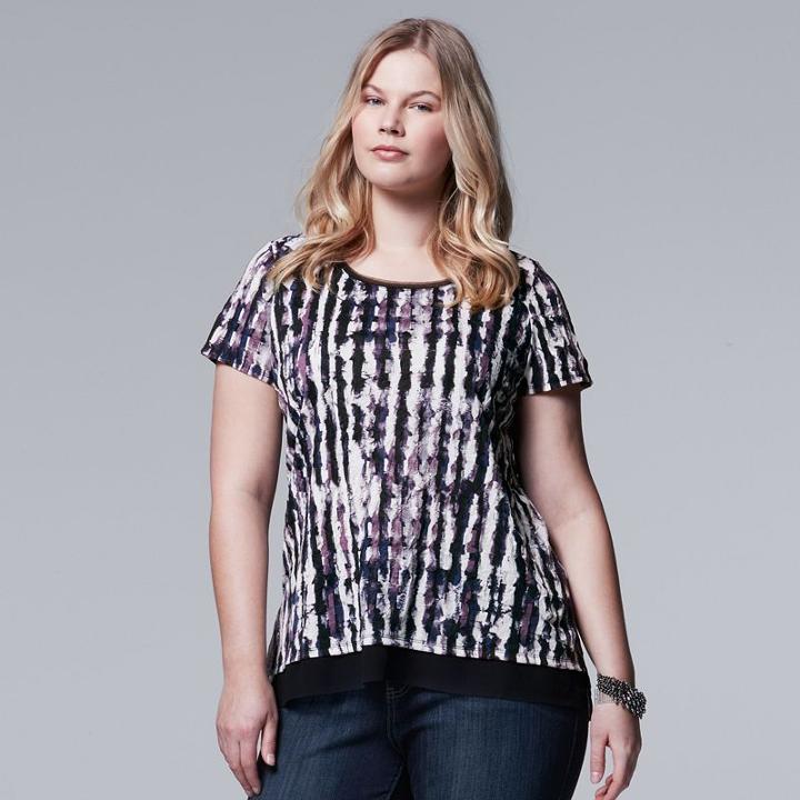 Plus Size Simply Vera Vera Wang Crinkle Tee, Women's, Size: 2xl, Drk Purple