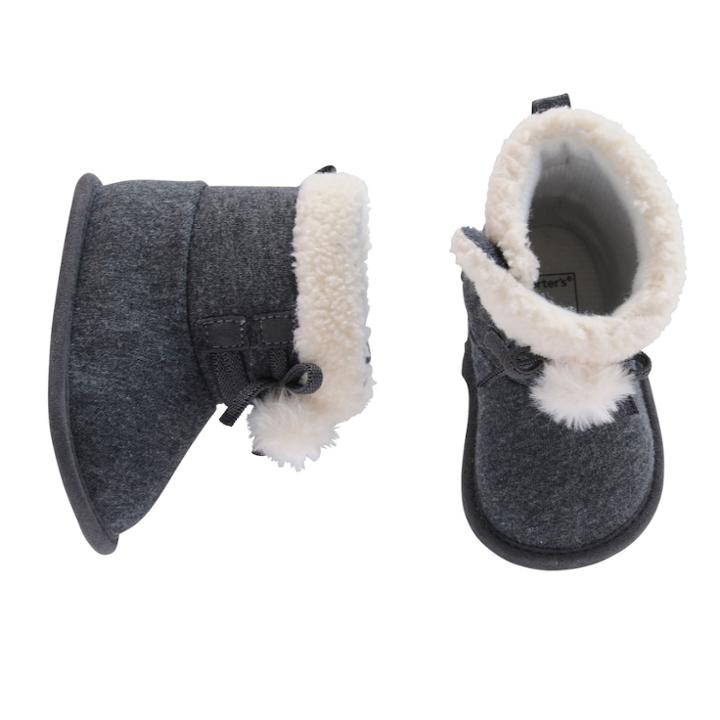Baby Carter's Knit Pom Bootie Crib Shoes, Infant Girl's, Size: 9-12months, Grey