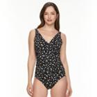 Women's Trimshaper Body Sculptor Polka-dot One-piece Swimsuit, Size: 12, Black