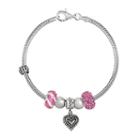 Individuality Beads Crystal Sterling Silver Snake Chain Bracelet, Bead & Heart Charm Set, Women's, Pink