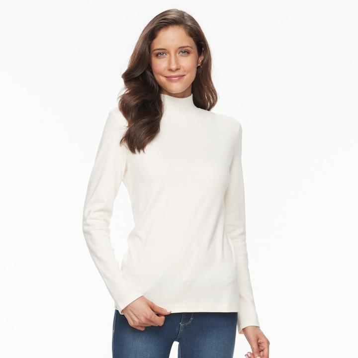 Women's Croft & Barrow&reg; Long Sleeve Mockneck Top, Size: Xs, Natural