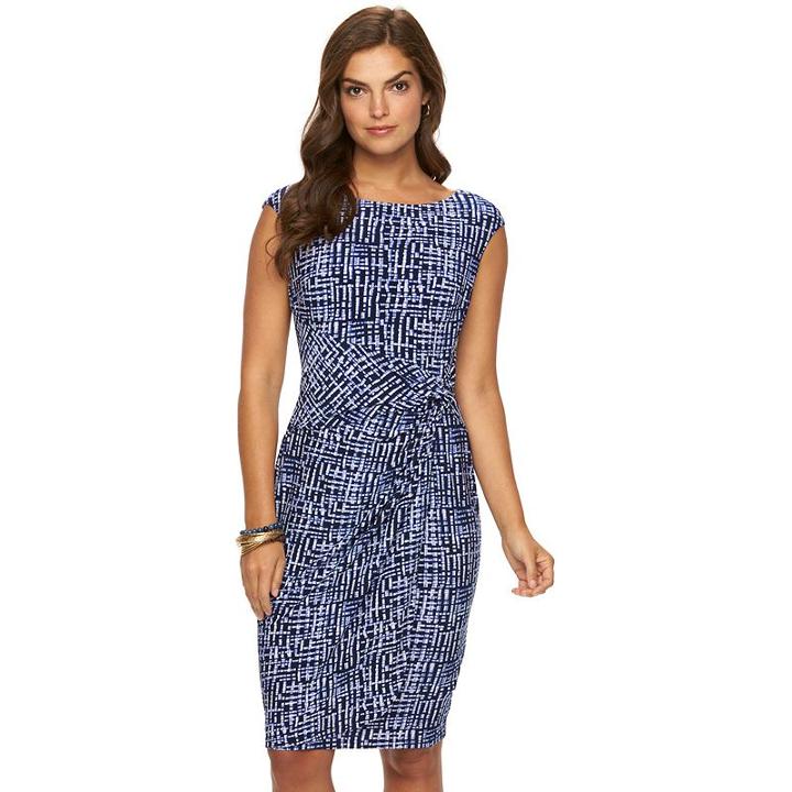 Women's Chaps Printed Twist-front Dress, Size: Xl, Blue (navy)