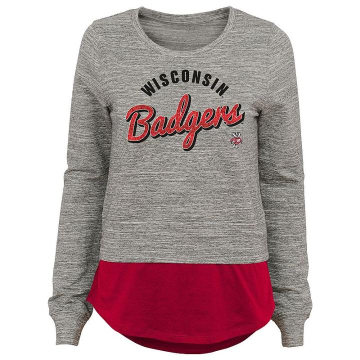 Women's Wisconsin Badgers Mock-layer Tee, Size: Medium, Grey