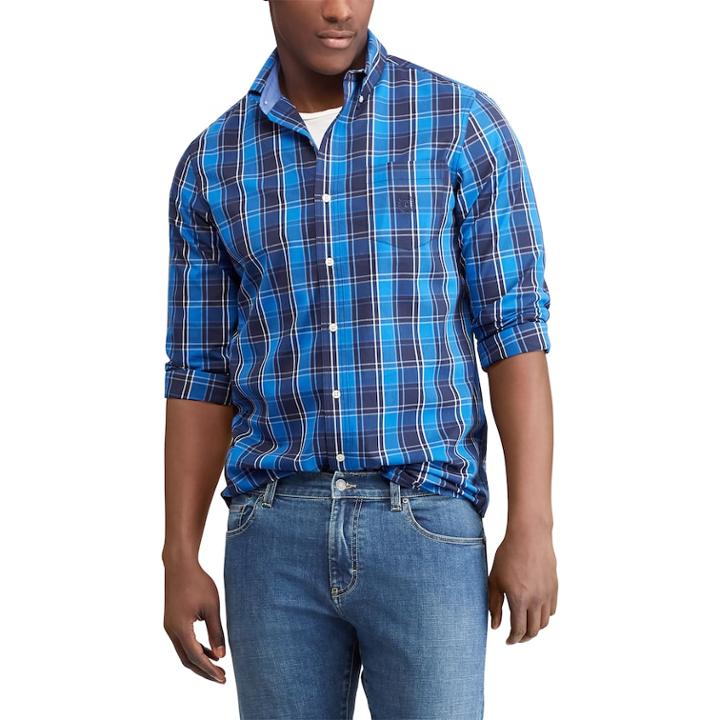 Big & Tall Chaps Classic-fit Plaid Poplin Button-down Shirt, Men's, Size: 3xl Tall, Blue