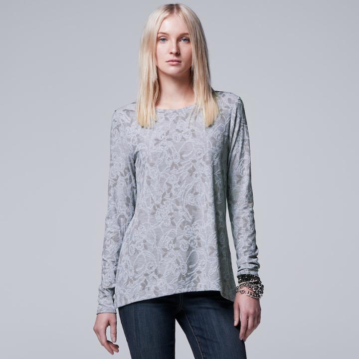 Women's Simply Vera Vera Wang Jacquard Tee, Size: Xs, Med Grey
