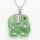 Sterling Silver Jade And Garnet Elephant Pendant, Women's, Size: 18, Green