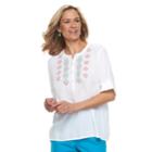 Women's Cathy Daniels Embroidered Henley Top, Size: Small, White