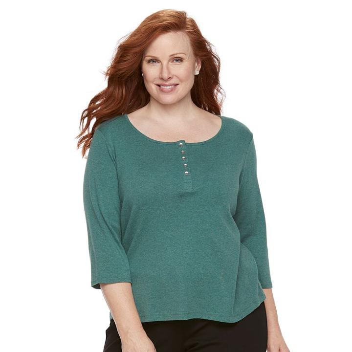 Plus Size Croft & Barrow&reg; Striped Ribbed Top, Women's, Size: 1xl, Dark Green