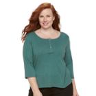 Plus Size Croft & Barrow&reg; Striped Ribbed Top, Women's, Size: 1xl, Dark Green