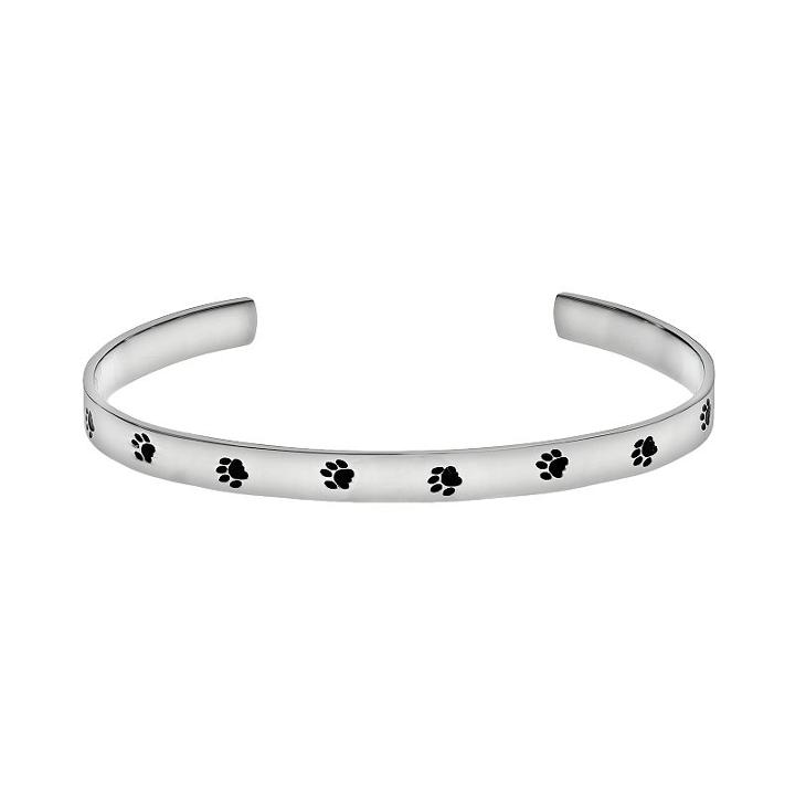 Steel City Stainless Steel Unconditional Love Paw Print Cuff Bracelet, Women's, Black