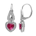 Lab-created Ruby & Lab-created White Sapphire Sterling Silver Heart Drop Earrings, Women's, Red
