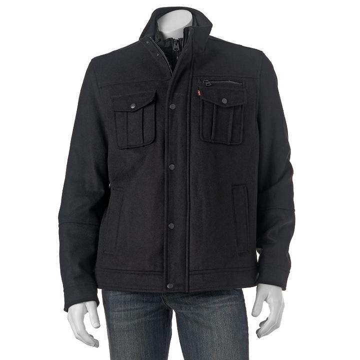 Men's Levi's&reg; Wool-blend Bibbed Trucker Jacket, Size: Large, Black