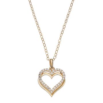 Gold 'n' Ice 10k Gold Cubic Zirconia Heart Pendant Necklace, Women's, White