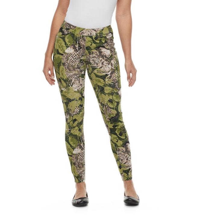 Women's Utopia By Hue Floral Palm Print Denim Leggings, Size: Small, Green