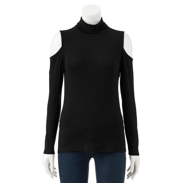 Women's Rock & Republic&reg; Cold-shoulder Turtleneck Top, Size: Large, Black