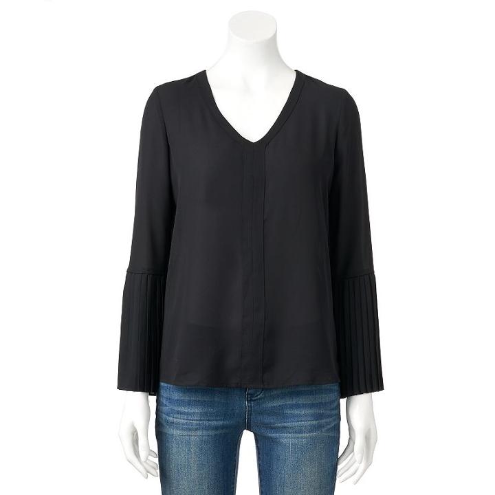 Women's Elle&trade; Pleated Sleeve Top, Size: Small, Black