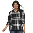 Juniors' Plus Size So&reg; Button-front Flannel Shirt, Teens, Size: 2xl, Black