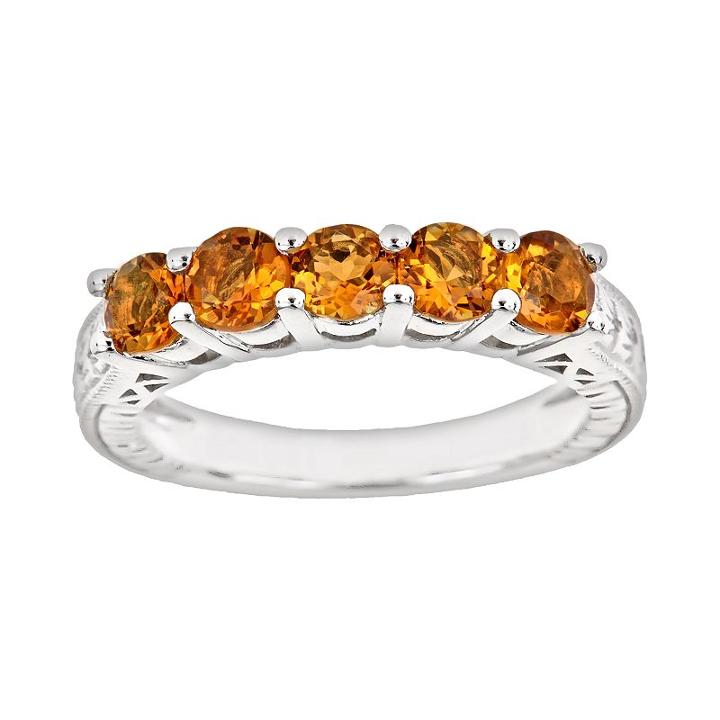 Sterling Silver Citrine Five-stone Ring, Women's, Size: 9, Orange