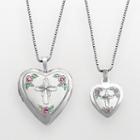 Sterling Silver Cross & Flower Heart Locket & Pendant Set, Women's, Size: 20mm, Multicolor