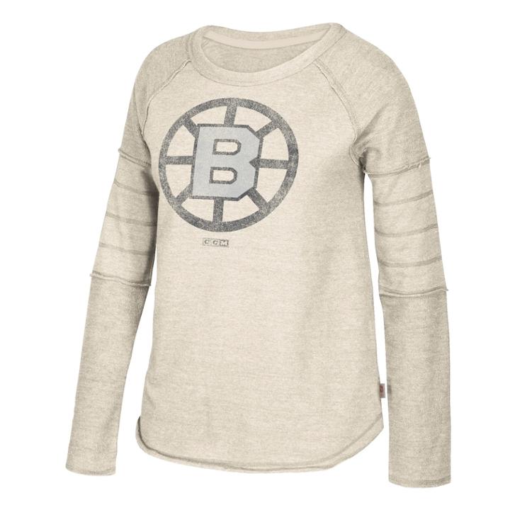 Women's Ccm Boston Bruins Finished Raglan Fleece, Size: Small, Grey