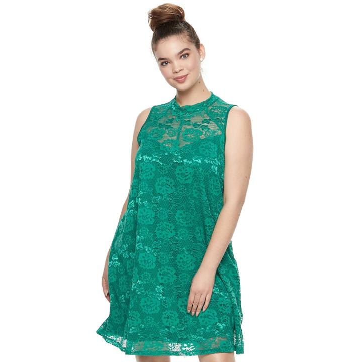 Juniors' Plus Size Liberty Love Lace Mockeck Dress, Teens, Size: 2xl, Green