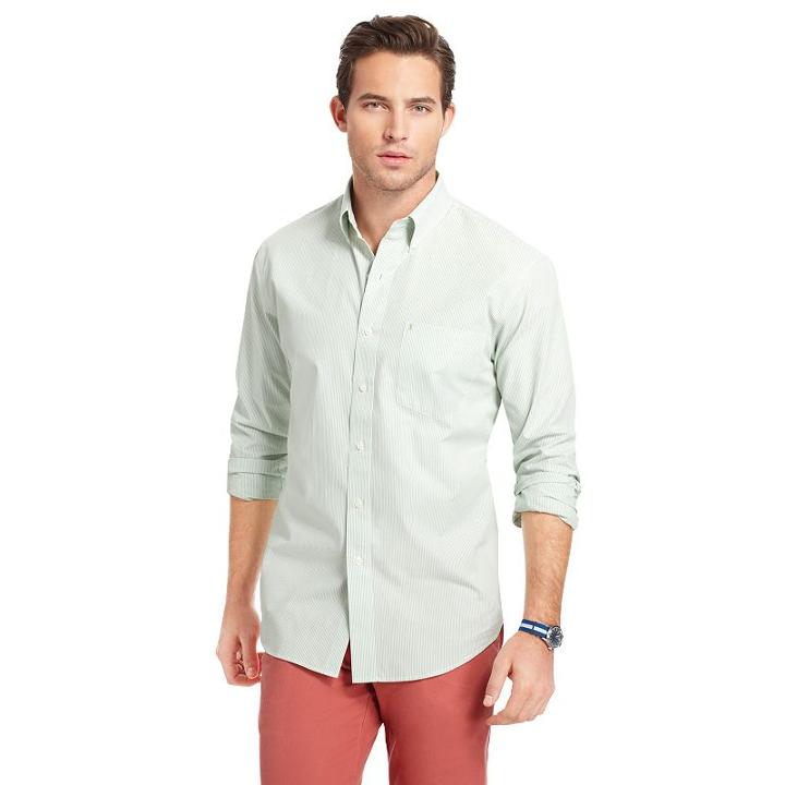 Men's Izod Striped Casual Button-down Shirt, Size: Small, Lt Green