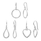 Pure 925 Sterling Silver Circle, Teardrop & Heart Drop Earring Set, Women's