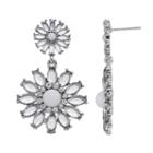 Simulated Crystal Double Floral Drop Earrings, Women's, White