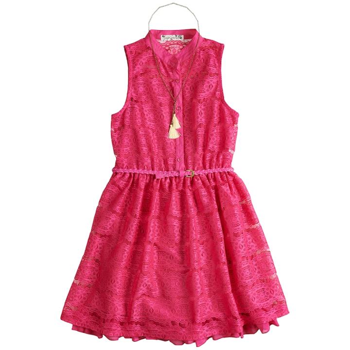 Girls 7-16 Knitworks Lace Belted Shirt Dress With Necklace, Size: 8, Pink