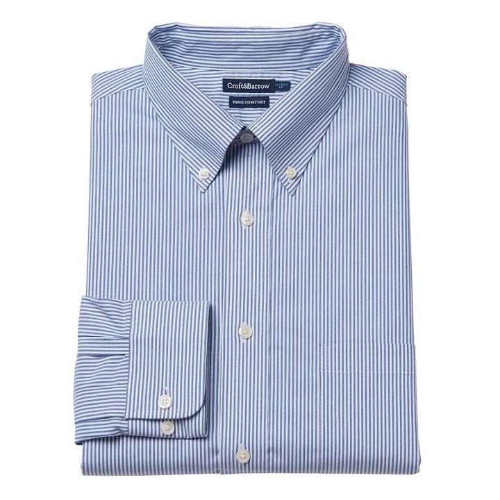 Men's Croft & Barrow® Easy-care True Comfort Classic-fit Oxford Stretch Dress Shirt, Size: 18 36/37, Blue