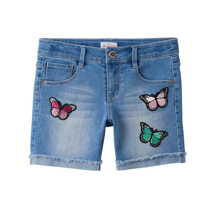 Girls 7-16 So&reg; Butterfly Midi Denim Shorts, Girl's, Size: 7, Med Blue