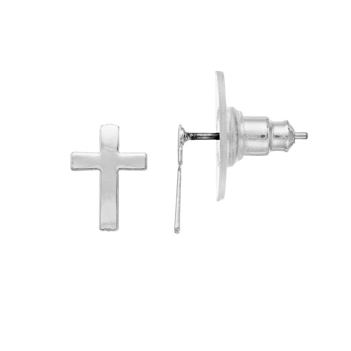 Lc Lauren Conrad Silver Tone Nickel Free Cross Stud Earrings, Women's