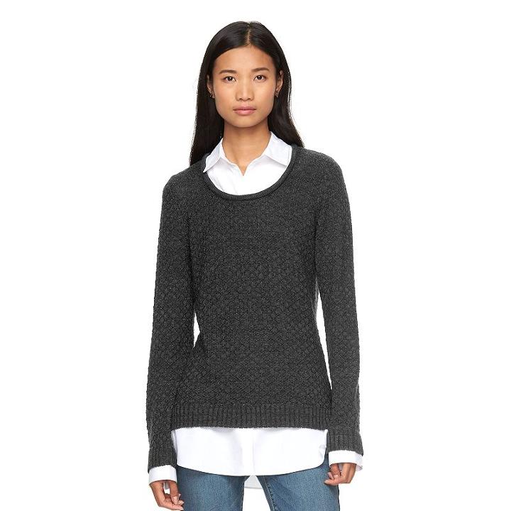 Ab Studio, Women's Marled Mock-layer Sweater, Size: Regular, Ovrfl Oth