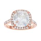 Brilliance Rose Gold Tone Cushion Halo Ring With Swarovski Crystals, Women's, Size: 7, White