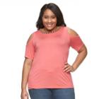 Plus Size Design 365 Beaded Cold-shoulder Top, Women's, Size: 2xl, Pink Other